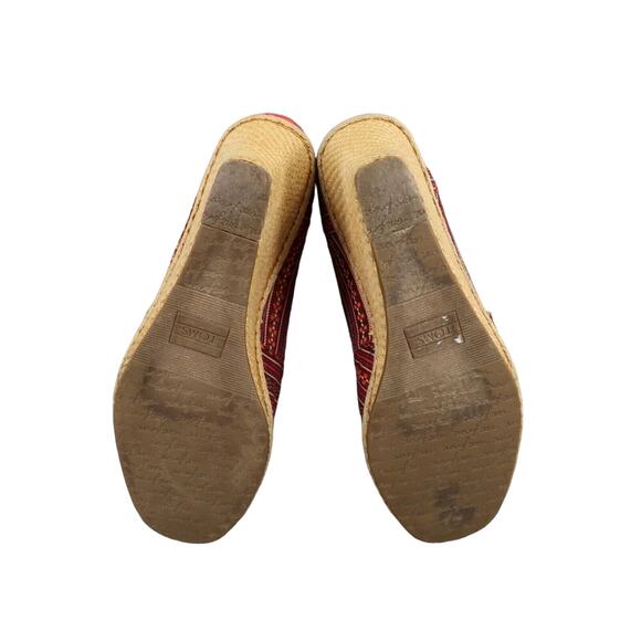 Toms Shoes Womens 8 Wedge Sandal Casuall Fashion Calypso Espadrille Red Peep Toe - Picture 10 of 14